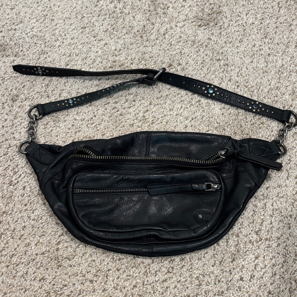 Free People Black Leather Belt Bag